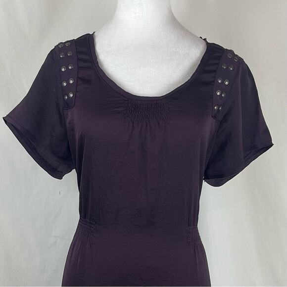 DKNY Burgundy Studded Smocked Raw Edges Boho Festival Dress NWOT Size 12 - Picture 3 of 13